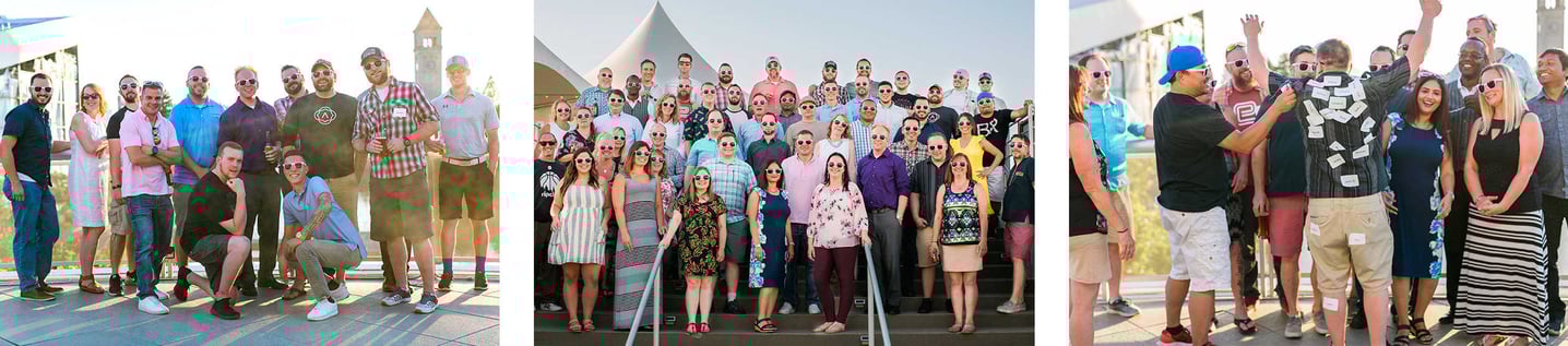 Photos of groups of people outside in the sun