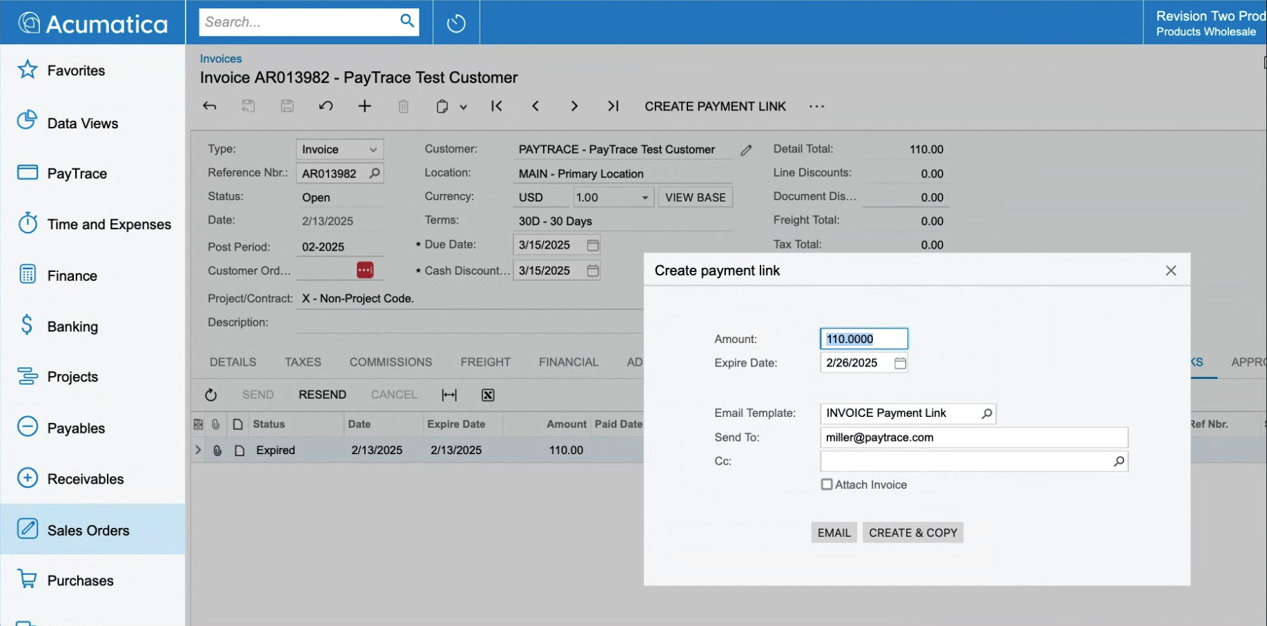 Acumatica_create_payment_link